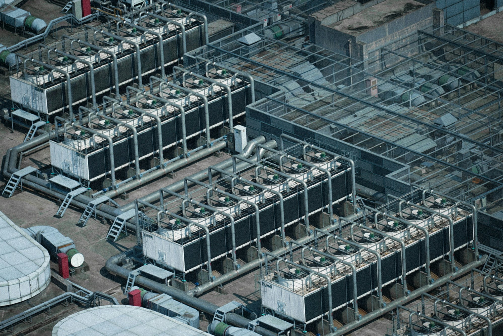 Industrial rooftop cooling towers and HVAC systems